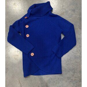 Grecerelle Cowl Neck Sweater Women’s M Navy Chunky Knit  Large Button Cozy